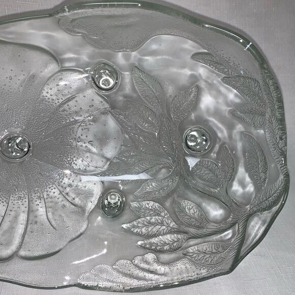 Vintage Glass Punch Bowl Clear Glass Fruit Footed Oblong Poppy Flowers Servwear - Picture 6 of 9